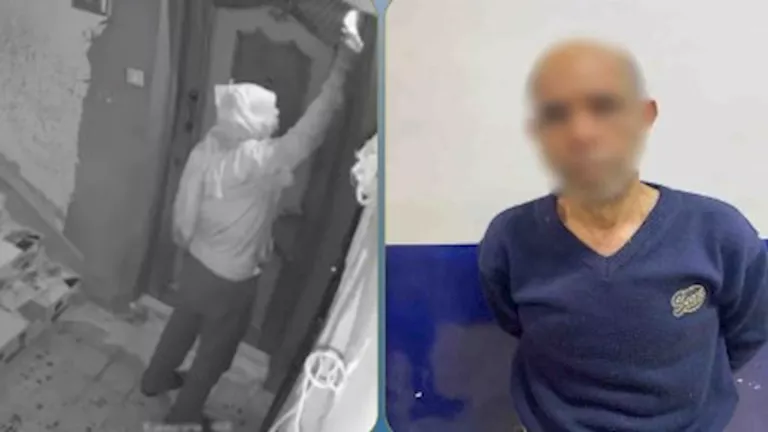 فيديو مثير في بورسعيد.. زوج يشعل النار بباب شقة زوجته إثر خلافات أسرية