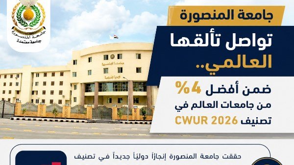 جامعة المنصورة ضمن أفضل 4% عالميًا في تصنيف" CWUR 2026 "وتحافظ على المركز الثالث محليًا