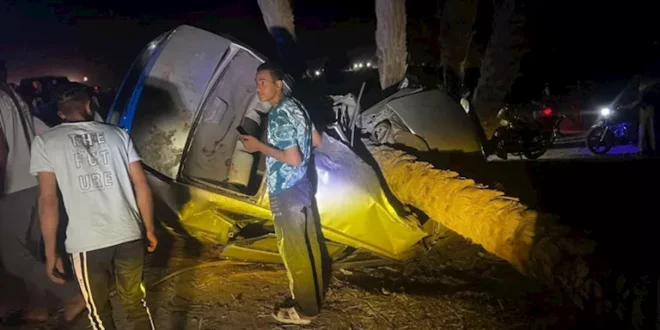 جثة ومصابان في انقلاب سيارة ملاكي أعلى كوبري النيل بالمنيا