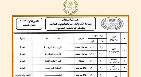 جدول امتحانات الثانوية العامة 2026 .. توضيح عاجل بشأن موعد الامتحان القادم