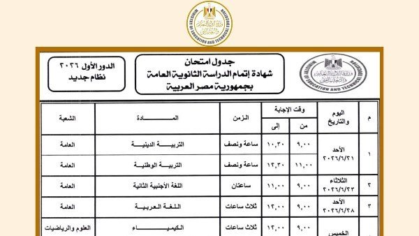 جدول امتحانات الثانوية العامة 2026 .. توضيح عاجل بشأن موعد الامتحان القادم