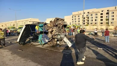 جثة و25 مصابا في تصادم أتوبيس عمال مع تريلا بالتجمع الخامس