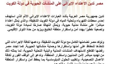 مصر تدين الاعتداء الإيراني على المنشآت الحيوية في دولة الكويت | ضي النهار مصر تدين الاعتداء الإيراني على المنشآت الحيوية في دولة الكويت