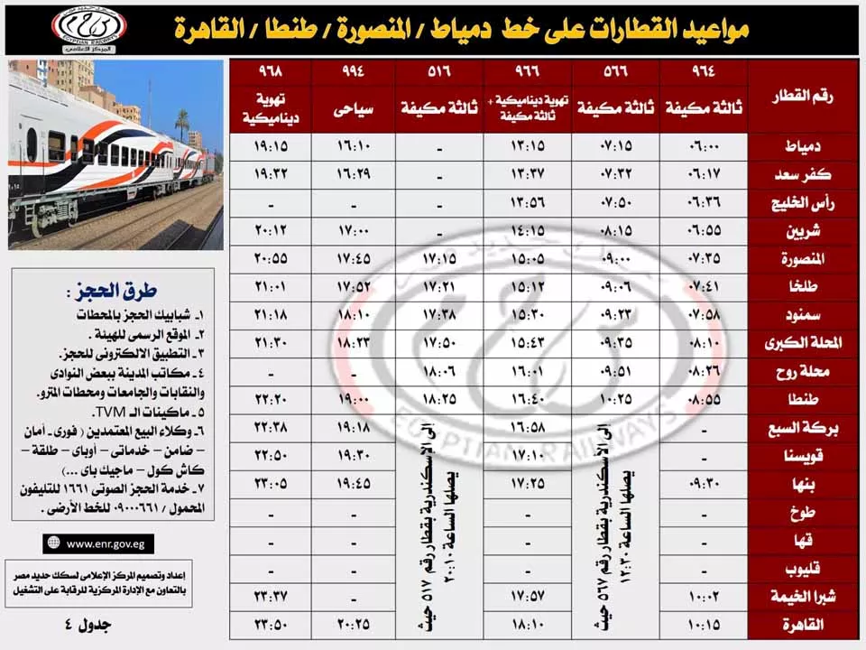 جدول تشغيل قطارات