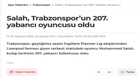 كيف تفاعلت الصحف التركية مع انتقال محمد صلاح إلى طرابزون سبور؟ | ضي النهار موقع FANATIK التركي