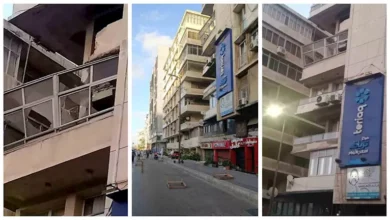 بعد تصدعها بسبب الرياح.. إزالة خطورة شرفة عقار بالإسكندرية - صور
