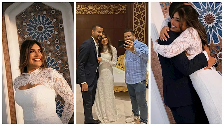 لقطات من عقد قران ديانا هشام.."رقصها مع زوجها وبكاء شقيقتيها"- صور