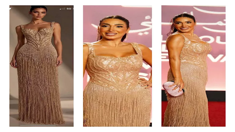 روجينا بفستان مرصع بالكريستال في مهرجان الجونة