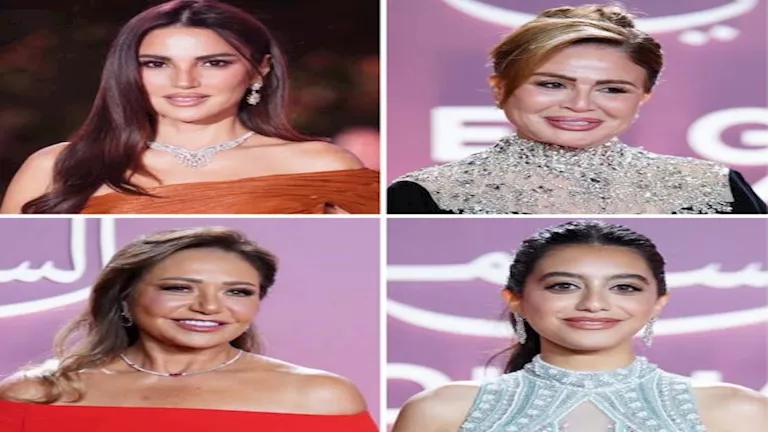 ليلى علوي بفستان أحمر ناري في ثاني أيام مهرجان الجونة السينمائي